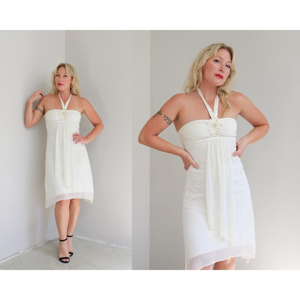 2000's Vintage Y2K Vintage Byer Too! Fairy White Halter Flowy Dress ~ XS SM